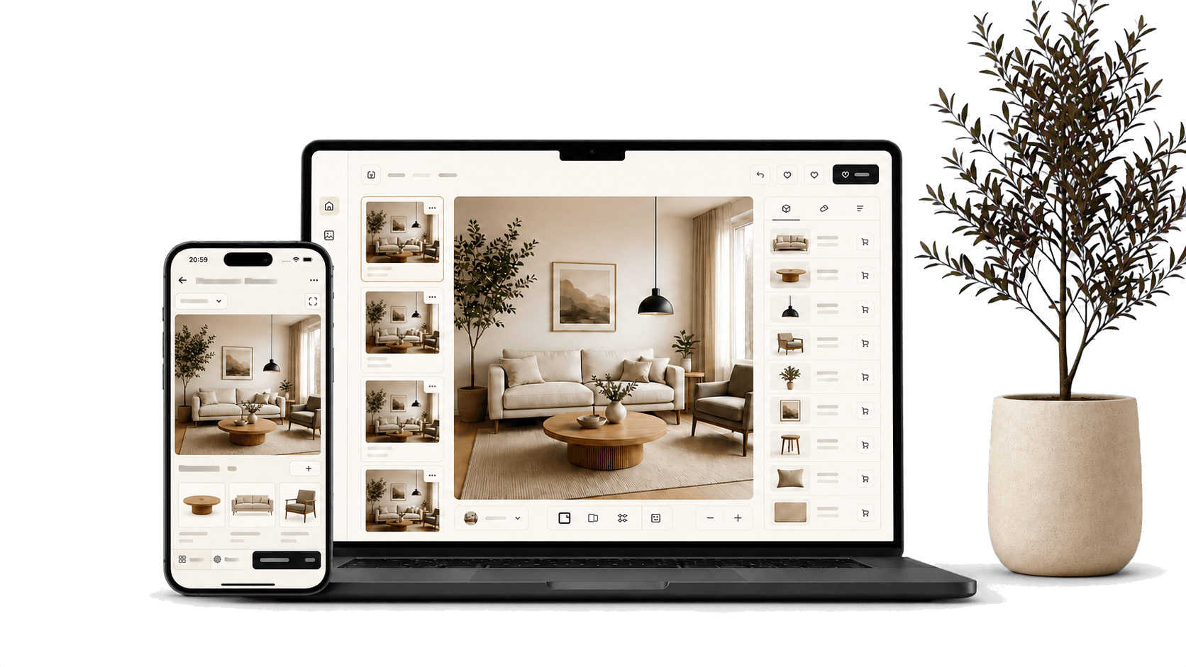 Livi Studio running on a laptop and mobile phone